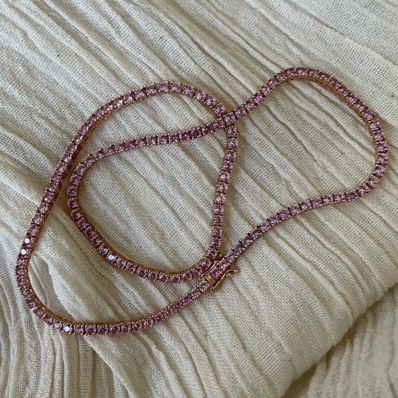 Jewelry - 7.16 CTS PINK SAPPHIRE TENNIS NECKLACE IN 14K ROSE GOLD